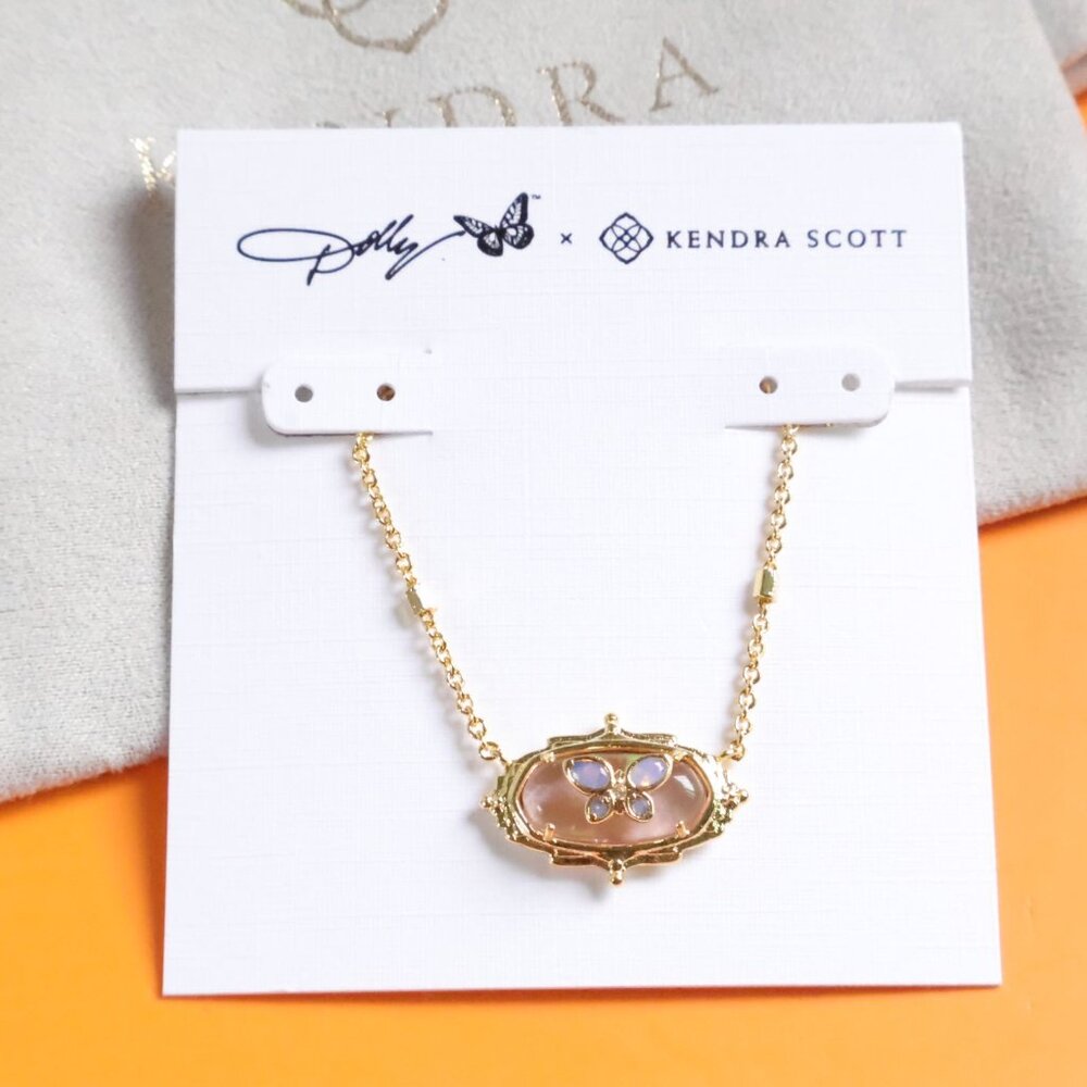 Kendra Scott Elisa Butterfly Light Pink Abalone Necklace Gold